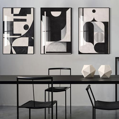 QKF 3Pcs Black White Geometric Textured Crystal Framed Canvas Wall Art Set - color: Retro Black And White, size: 20" X 28" X 3 pieces