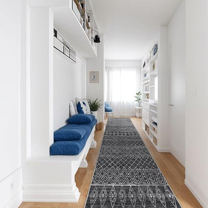 Moroccan 2'6"x12' Hallway Runner Rug: Washable Non Slip Bedroom Rugs Black - color: Black, size: 2'6" x 12' (Rectangular)
