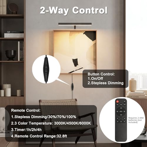12" LED Picture Light Plug in, 4W Black Art Light - color: Black, size: 12 inch