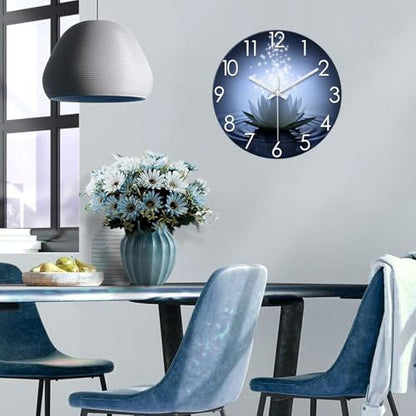 XFM Blue Zen Flowers Wall Clock 16 Inch White Lotus - color: White Lotus, size: 16 Inch