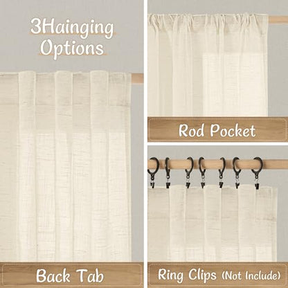 LAMIT Semi Sheer Linen Curtains 30 Inch Length for Cafe, 2 Panels, Linen - color: Linen, size: 25"W x 30"L (Pack of 2)