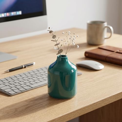 Sunddo Small Green Ceramic Bud Vase, 4 Inch - color: Dark Green, size: 4 inch