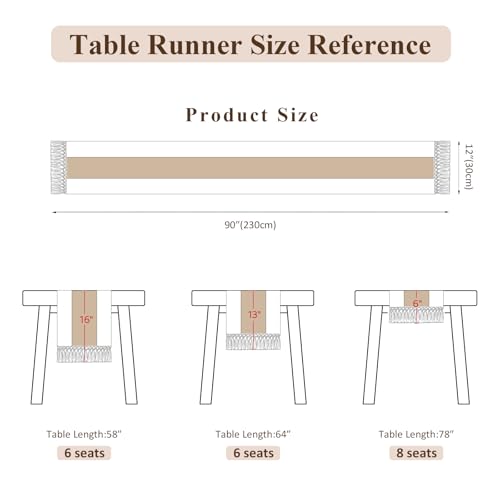 Boho Macrame Table Runner with Tassels 90in Brown Farmhouse Runner - color: White & Brown, size: 12'' x 90''