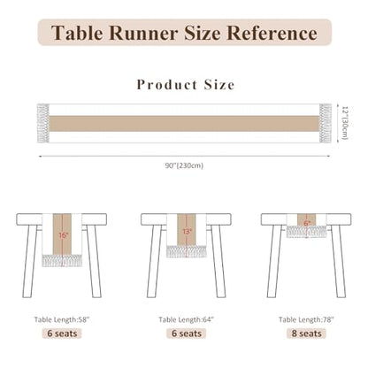 Boho Macrame Table Runner with Tassels 90in Brown Farmhouse Runner - color: White & Brown, size: 12'' x 90''