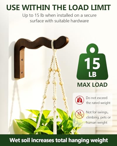 Wavy Plant Hanger Hooks – 2 Pack Rustic Wooden Wall Mounts for Indoor/Outdoor Use, Ideal for Hanging Baskets, Lanterns, and Bird Feeders – Decorative Brackets for Patio and Balcony - style: 5-Wavy Style(2Pack)