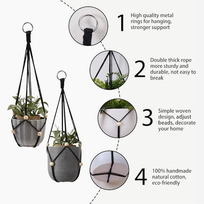Artilady Hanging Planter for Indoor Plants Adjust Bead Macrame Plant Hanger - color: Black C