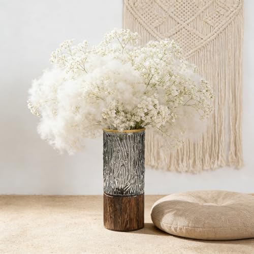 Artistic Wood Glass Vase,Wooden Base,Tall Vases Bottles for Flowers, Entryway, Dining Table, Shelf, Living Room, and Modern Home Decor (Casual) - style: Casual