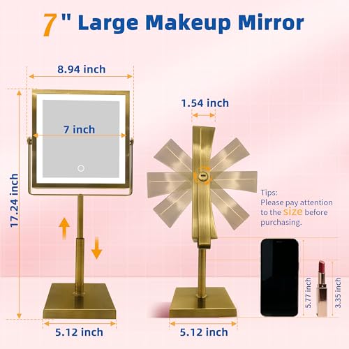 Ruacq Makeup Mirror with Lights 1X/10X Height Adjustable Antique Gold - color: Antique Brass - 10x