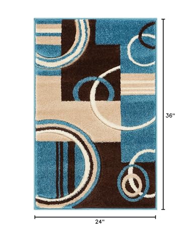 Well Woven Ruby Echo Shapes & Circles Geometric Blue 2 by 3 Rug - Blue Accent Rug, Geometric Design, Soft, Durable, Stain Resistant, Contemporary Abstract Pattern, Modern Easy Clean Carpet - color: Blue, size: 2' x 3' (Rectangular)