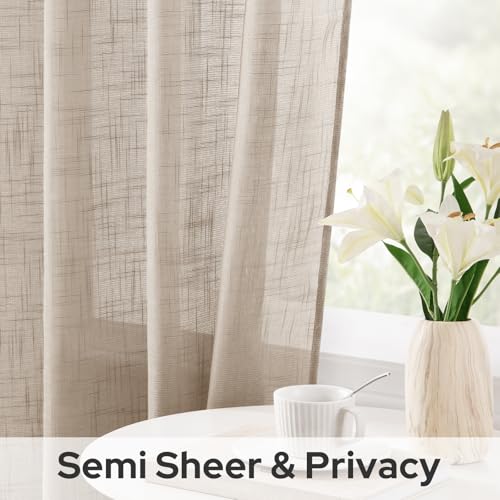 HOMEIDEAS Taupe Curtains 84 Inches Long, Linen Textured Sheer Curtain - color: Beige/Taupe, size: 52"W x 84"L (Pack of 2)