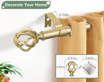 USFOOK Curtain Rods for Windows 48 to 84, Gold Adjustable Drapery Rod - color: Gold, size: 48-84"