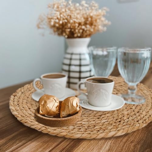 Round Woven Placemats Set of 8, 12 Inch Boho Farmhouse Rattan Placemats Rustic Braided Wicker Table Place Mats Chargers for Dinner Plates - size: 12 Inch Set of 8