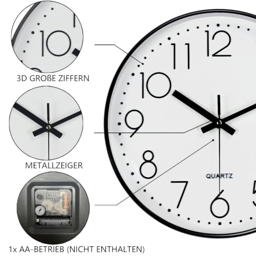 Silent Wall Clocks Battery Operated 8 Inch, Analog Wall Clock with Oversized Number Tempered Glass Clock Face, Black Quartz Non Ticking Wall Clocks for Living Room Bedroom Kitchen Office - color: White, size: 8 Inch