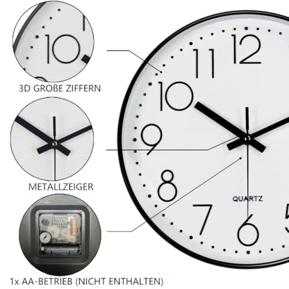 Silent Wall Clocks Battery Operated 8 Inch, Analog Wall Clock with Oversized Number Tempered Glass Clock Face, Black Quartz Non Ticking Wall Clocks for Living Room Bedroom Kitchen Office - color: White, size: 8 Inch