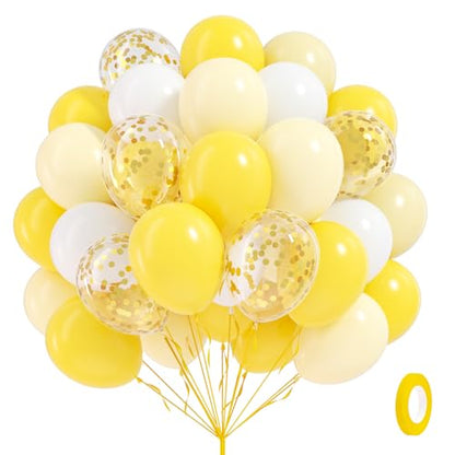 60pcs Yellow and White Balloons 12inch with Gold Confetti Balloons - color: Pastel Yellow