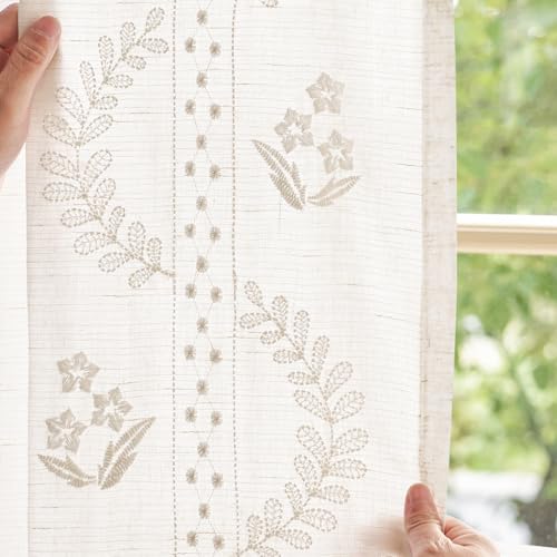 jinchan Floral Linen Curtains 96 Inch Farmhouse Back Tab 2 Panels - color: Off White, size: 50"W x 96"L (Pack of 2)