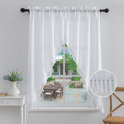 Beda Home Tassel Linen Textured Swag Curtain Valance, White, 36 x 63 in - color: White, size: 36"W x 63"L (Pack of 2)