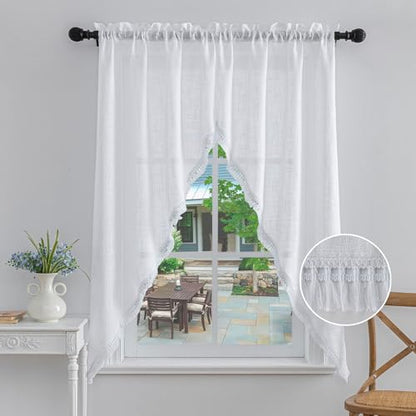 Beda Home Tassel Linen Textured Swag Curtain Valance, White, 36 x 63 in - color: White, size: 36"W x 63"L (Pack of 2)