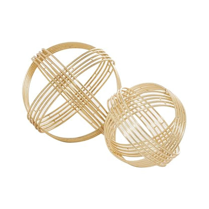 Deco 79 Metal Geometric Decorative Sculpture Layered Orb Home Decor Statues, Set of 2 Accent Figurines 9", 7"W, Gold