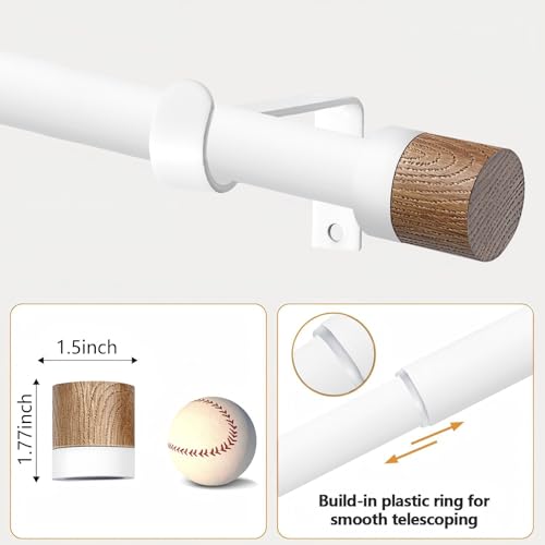 1 Pack Boho Rustic Adjustable Wood Curtain Rod 32-88 Inch, White - color: White, size: 32"-88"|1 PACK