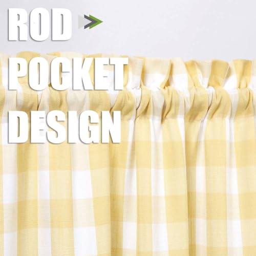 Amzdecor Yellow White Buffalo Plaid Valance Semi Sheer Cafe Curtain 55"x15" - color: Yellow/White