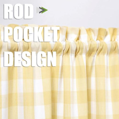Amzdecor Yellow White Buffalo Plaid Valance Semi Sheer Cafe Curtain 55"x15" - color: Yellow/White