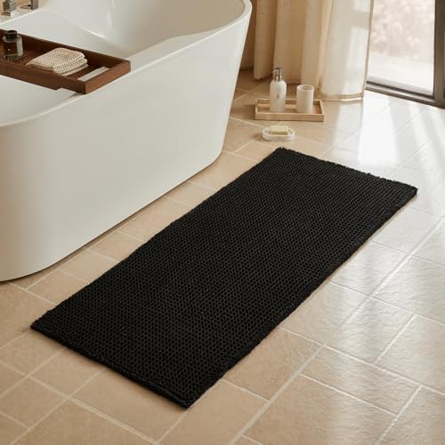 Triohero Black Waffle Runner Rug Bathroom, Long Boho Bath Mat, 24x60 - color: Black, size: 2' X 5' (Runner)