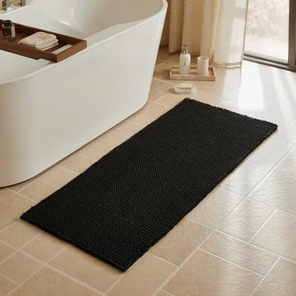 Triohero Black Waffle Runner Rug Bathroom, Long Boho Bath Mat, 24x60 - color: Black, size: 2' X 5' (Runner)