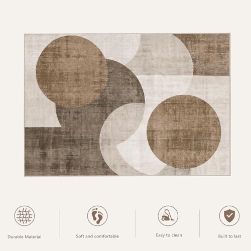 Washable Area Rugs 5'x7' Non-Slip Modern Abstract Soft for Living Room Entryway Bedroom Nursery, Print Pattern, Brown - color: Taupe Geometric Brown, size: 5' x 7' (Rectangular)