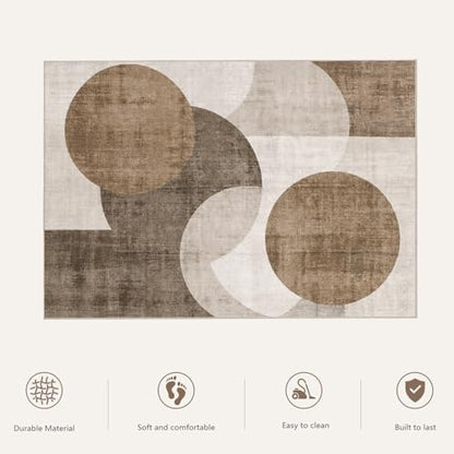 Washable Area Rugs 5'x7' Non-Slip Modern Abstract Soft for Living Room Entryway Bedroom Nursery, Print Pattern, Brown - color: Taupe Geometric Brown, size: 5' x 7' (Rectangular)