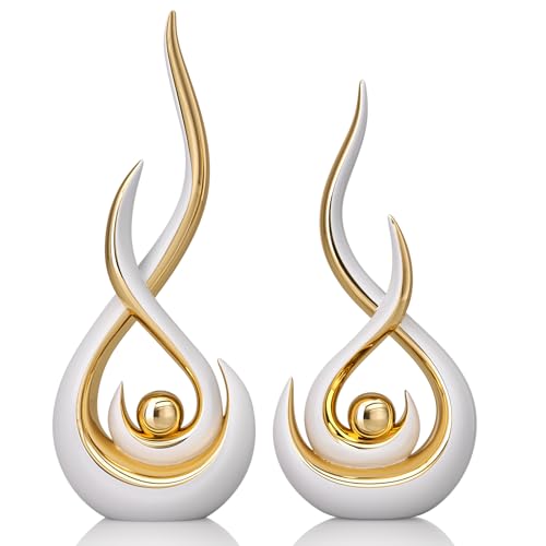 Modern Abstract Art Home Decor Accent,Contemporary Statues Coffee Table Decor for Living Room,Table Centerpieces for Dining Room,Ceramic Sculptures Knick Knacks for TV Stand Show Piece (White Gold) - color: White Gold
