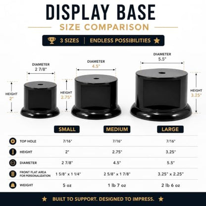 Premium Black Gloss Display Pedestal Base – Weighted Round Stand for Trophies, Figurines & Crafts - size: Medium