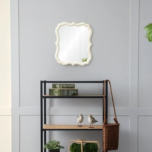 Rustic White Small Scalloped Mirror 12" x 15" - color: Rectangular, White, 12.8 X 15.6