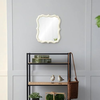 Rustic White Small Scalloped Mirror 12" x 15" - color: Rectangular, White, 12.8 X 15.6