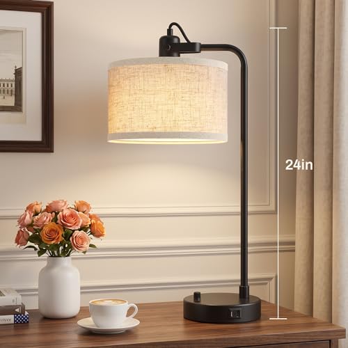 Black Table Lamp Set of 2, USB A+C, 180° Adjustable Bedside Lamps, Dimmable - color: Black-A