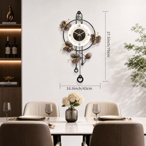 Large Wall Clock Silent Quartz Pendulum Modern Wall Decor 18.8x29.5in - color: White