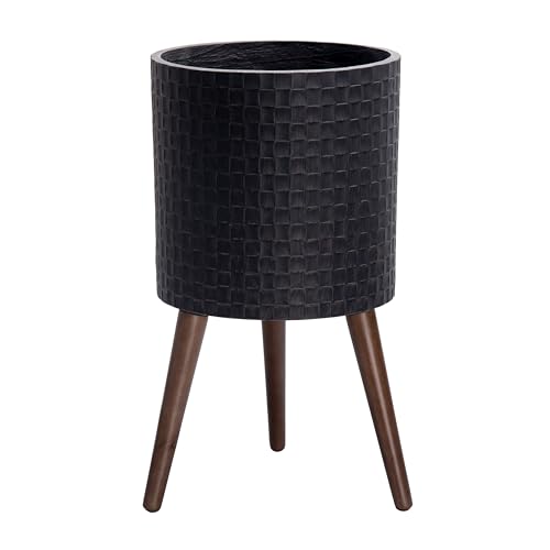 D'vine Dev Planter Pot with Wood Stand, 12 in, Distressed Black, 88-Z-C-5 - color: Distressed Black, size: Large