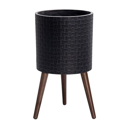 D'vine Dev Planter Pot with Wood Stand, 12 in, Distressed Black, 88-Z-C-5 - color: Distressed Black, size: Large