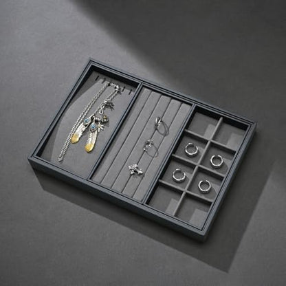 Grey 4-in-1 Stackable Combined Jewelry Display Organizer Trays - size: 3 Grid