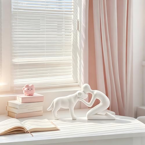 Cute Dog Sculpture Dad Gift Abstract Figurine Home Shelf Decor - color: White