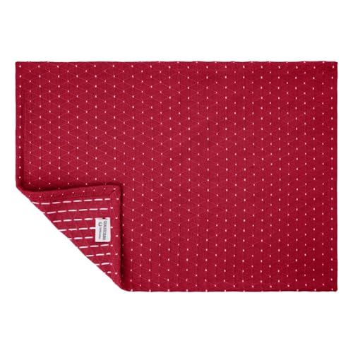 Cotton Placemats Set of 6-13x19 Inch, Diamond Quilted Place Mats, Durable & Elegant for Dining Table, Wedding, Restaurant, Machine Washable, Oeko-TEX Certified - Red - color: Red - Diamond Quilted