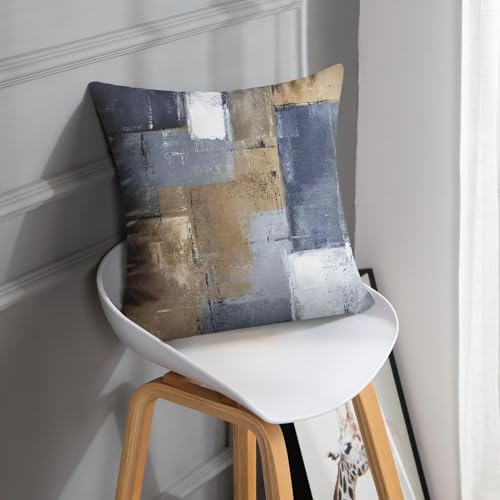 Britimes Throw Pillow Covers Set of 2, 18 x 18 Inch, Blue Brown Grey Taupe - color: Brown Blue, size: 18" x 18" (Pack of 2)