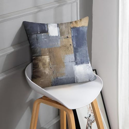 Britimes Throw Pillow Covers Set of 2, 18 x 18 Inch, Blue Brown Grey Taupe - color: Brown Blue, size: 18" x 18" (Pack of 2)