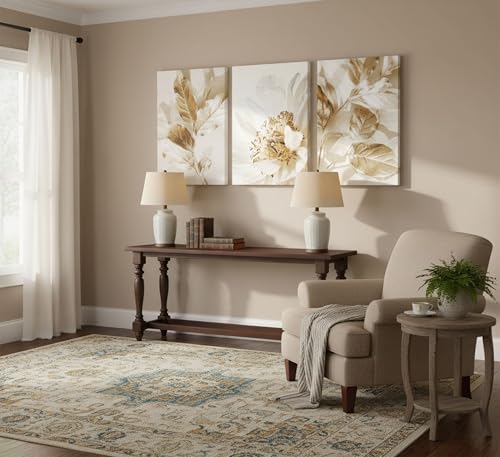 LAJDXSX 3 Pcs Modern White Floral Golden Leaves Canvas Wall Art - color: Platinum Flowers, size: 12x16in-Canvas