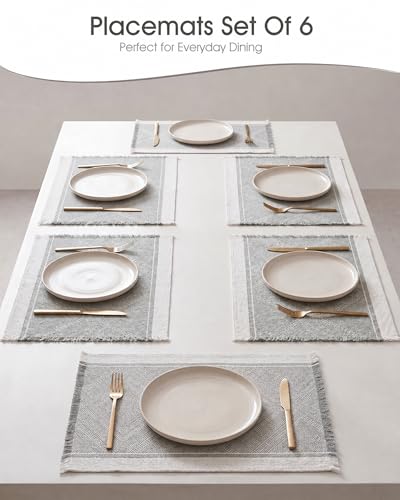 Placemats Set of 6, 13.8 x 17.7 Inch, Polyester, Jacquard Woven - color: Polyester-13.8 X 17.7inch-light Gray