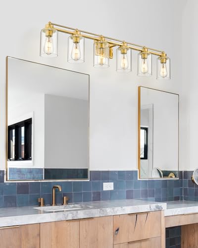 HWH 6-Light Bathroom Vanity Light, Brushed Gold, Modern, 5HLT63B-6W BG - color: Brushed Brass, size: 6 Lights
