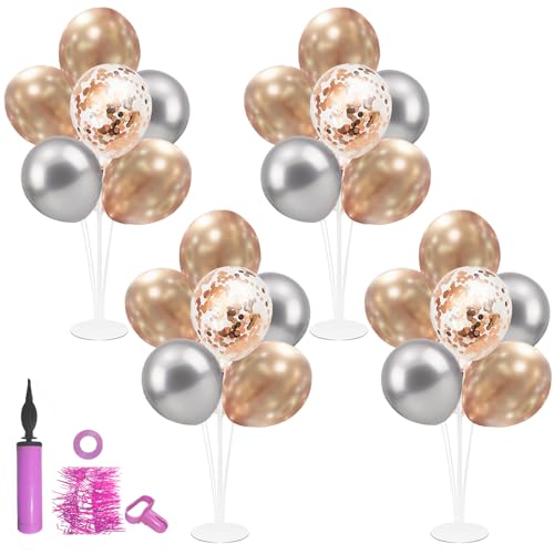 4 Set Balloon Stand with Champagne Silver Balloons and Pump - color: Champagne Silver 4