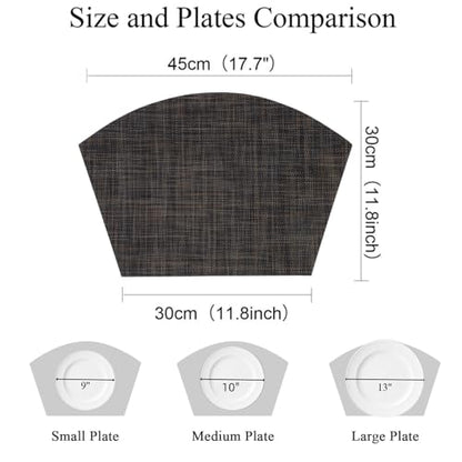 SHACOS Small Wedge Placemats Set of 4 Woven Vinyl Round Table Placemats Wipe Clean Round Table Mats Indoor Outdoor, Black Brown - color: Linen Black Brown