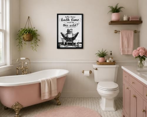Framed Fun Frogs Canvas Wall Art Poster Prints Bathroom 8×10In1P Be Hung - color: bathroom-5, size: 8×10in