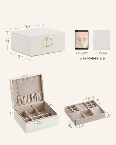 SONGMICS 2-Layer Jewelry Box with Handle, Removable Tray, Floating Effect - color: White